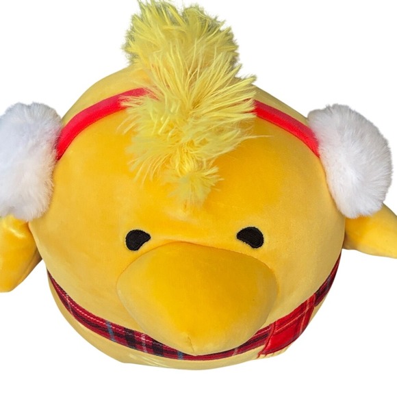 Peanuts Squishmallow Woodstock Plush w/ Holiday Red Plaid Scarf & Earmuffs 8" - Picture 3 of 6